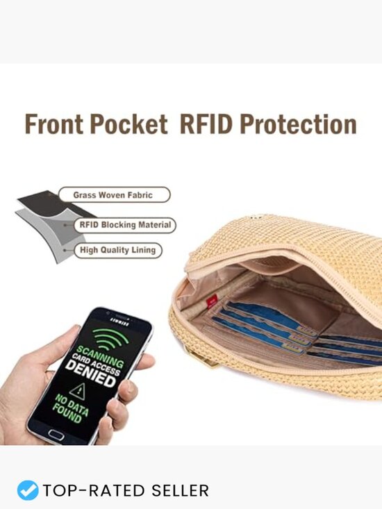 Faux Straw Belt Bag Summer Beach Crossbody Fanny Pack Travel Waist Pockets main image 5